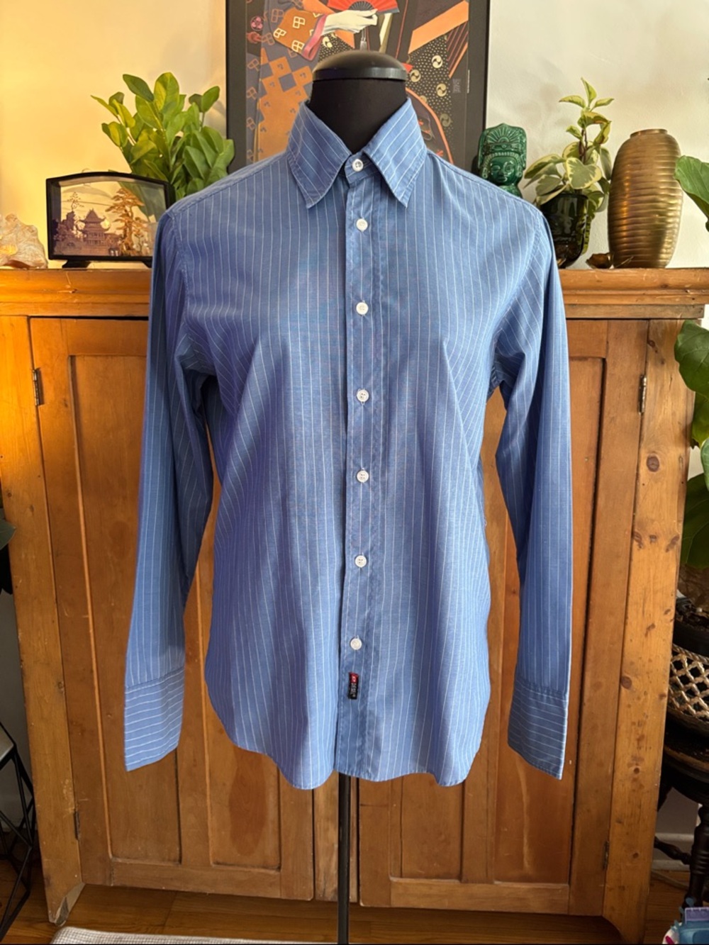 Diesel Men's Blue Pinstripe Dress Shirt